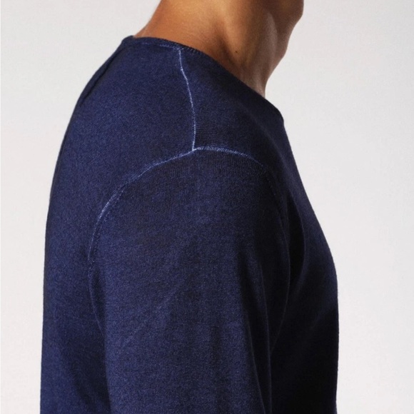 Men's Wool Navy Blue Long Sleeve Shirt - Picture 2 of 10